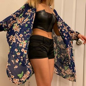 Blue Cherry Blossoms Flowy Robe